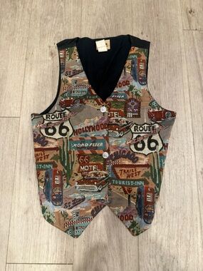 Vintage Route 66 Tapestry Vest - Multicolor